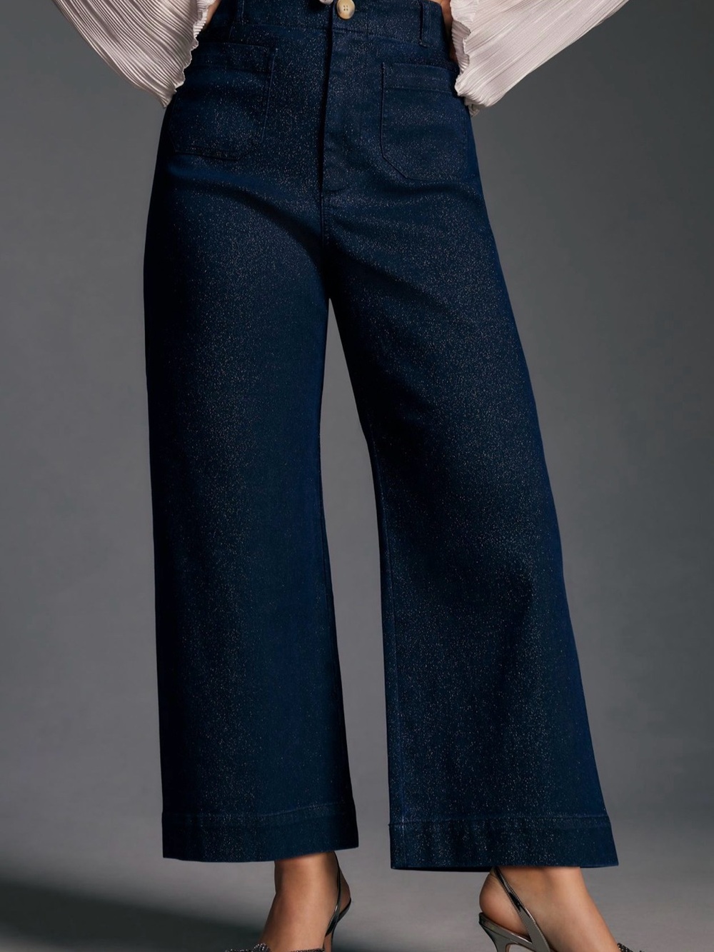 NWT Anthropologie Maeve Colette Sparkle High-Rise Wide-Leg Cropped Jeans - Picture 4 of 5